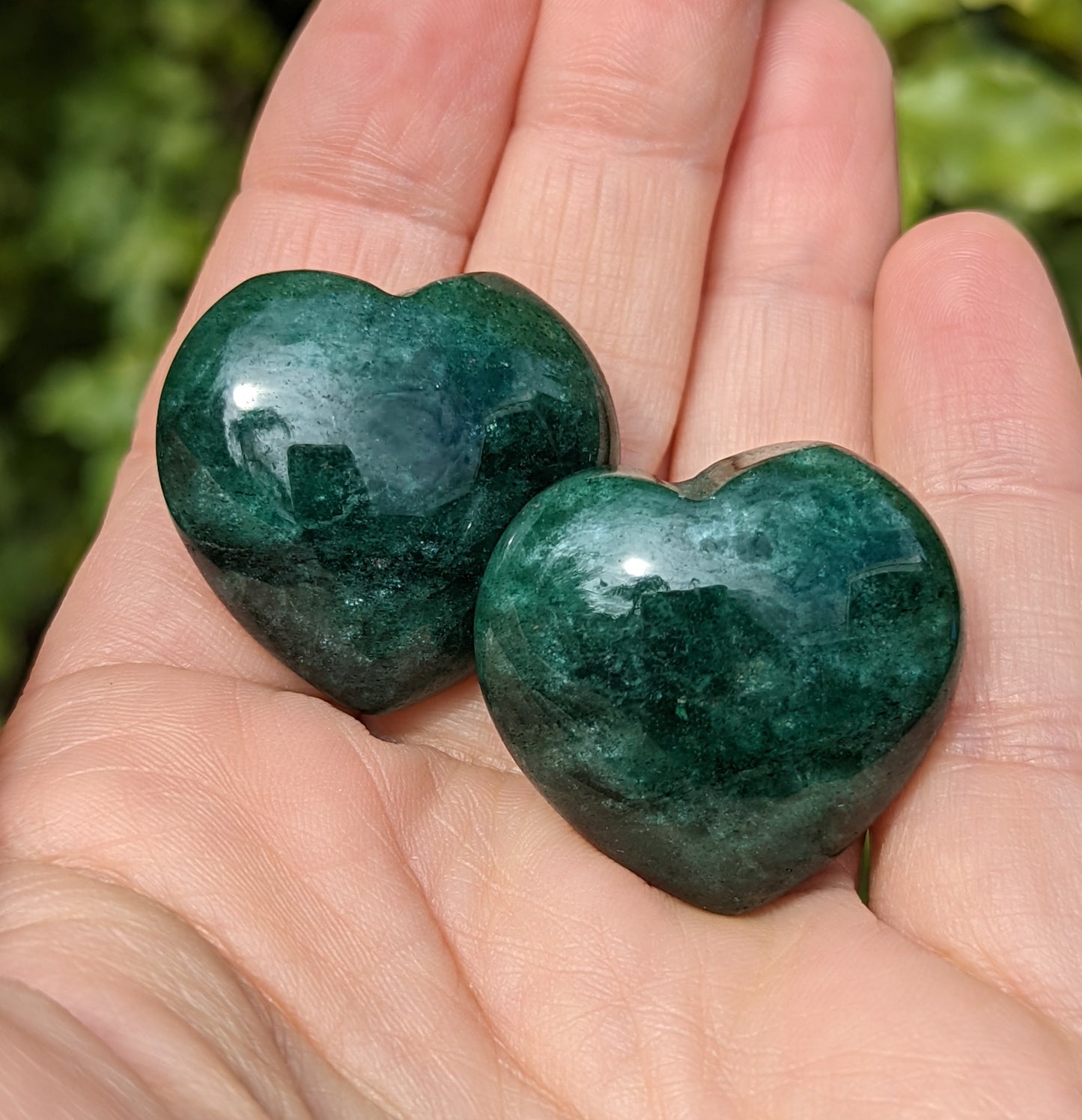 Green Strawberry Quartz Hearts