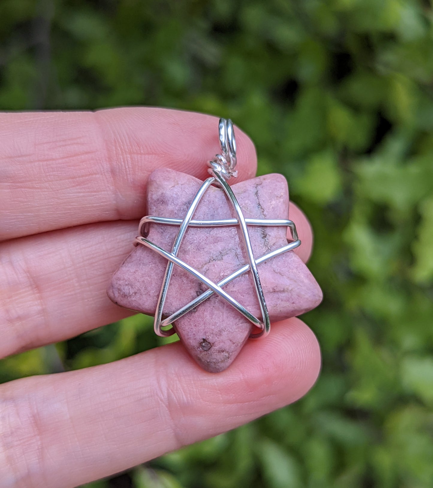 Pink Rhodonite Silver Wire Wrap Star