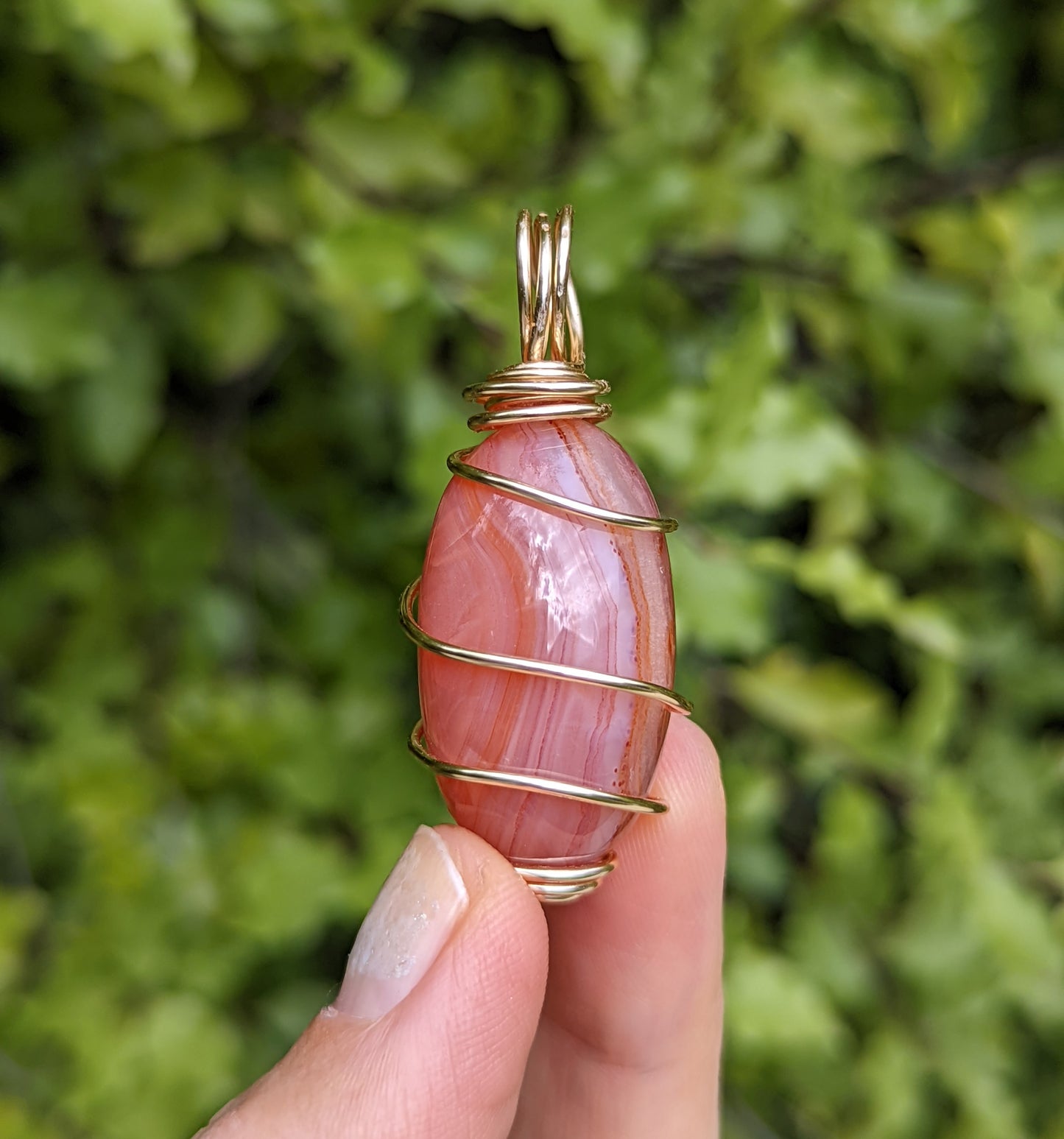 Carnelian Agate Gold Wire Wrap Pendant