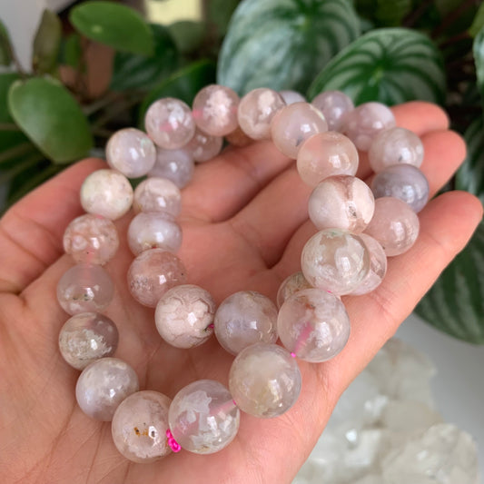 Flower Agate Pink Bead Bracelets 12mm Medium