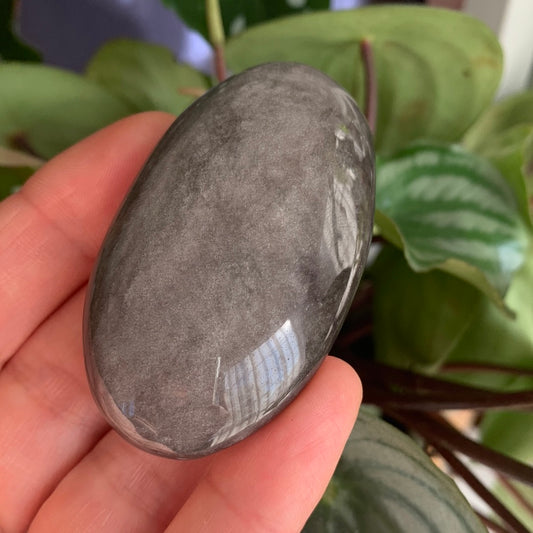 Silver Sheen Obsidian Palm Stone