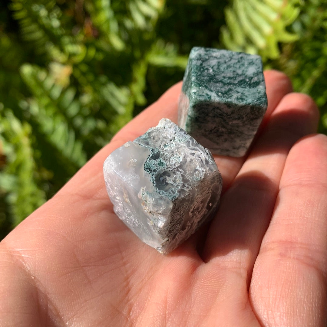Moss Agate Cube Tumbles