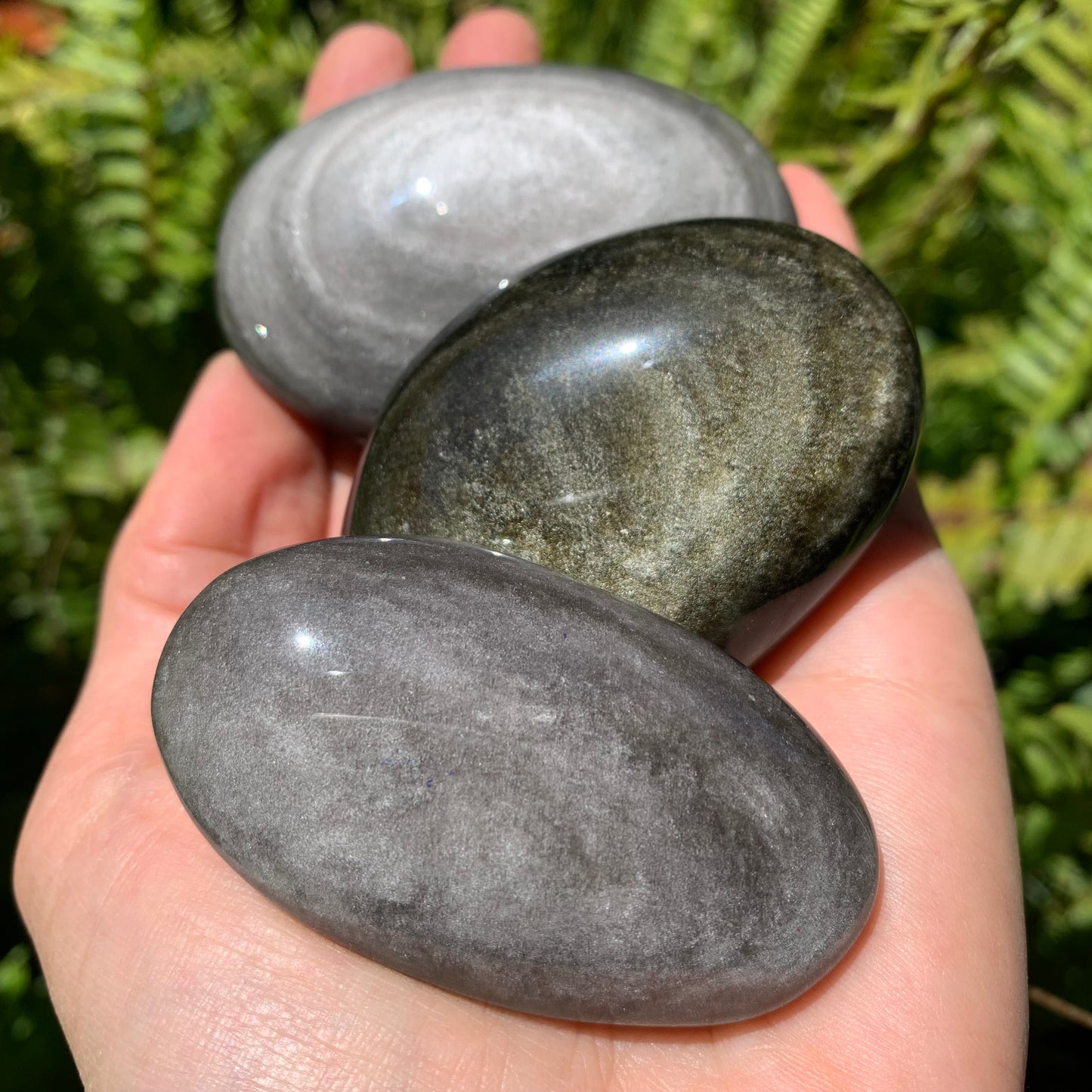 Silver Sheen Obsidian Palm Stone