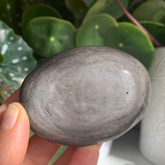 Silver Sheen Obsidian Palm Stone