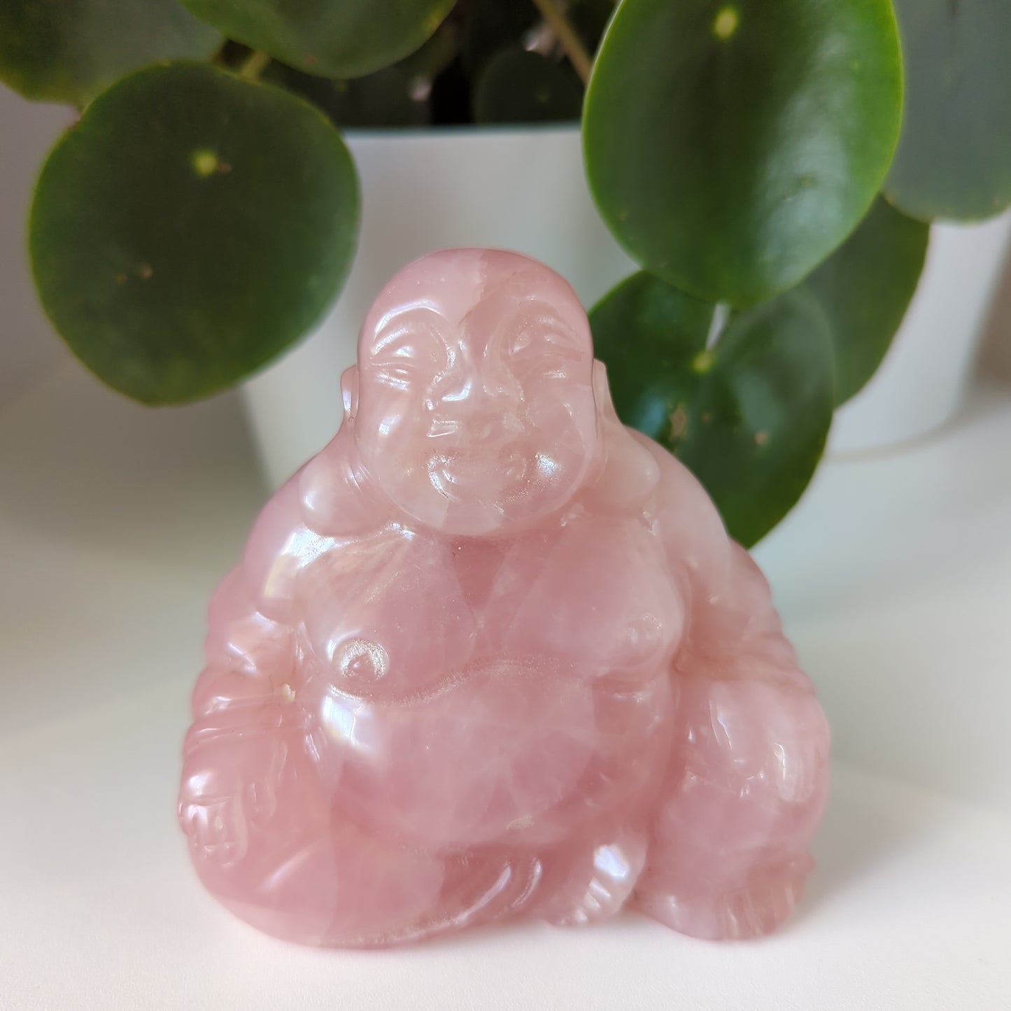 Rose Quartz Laughing Buddha Large