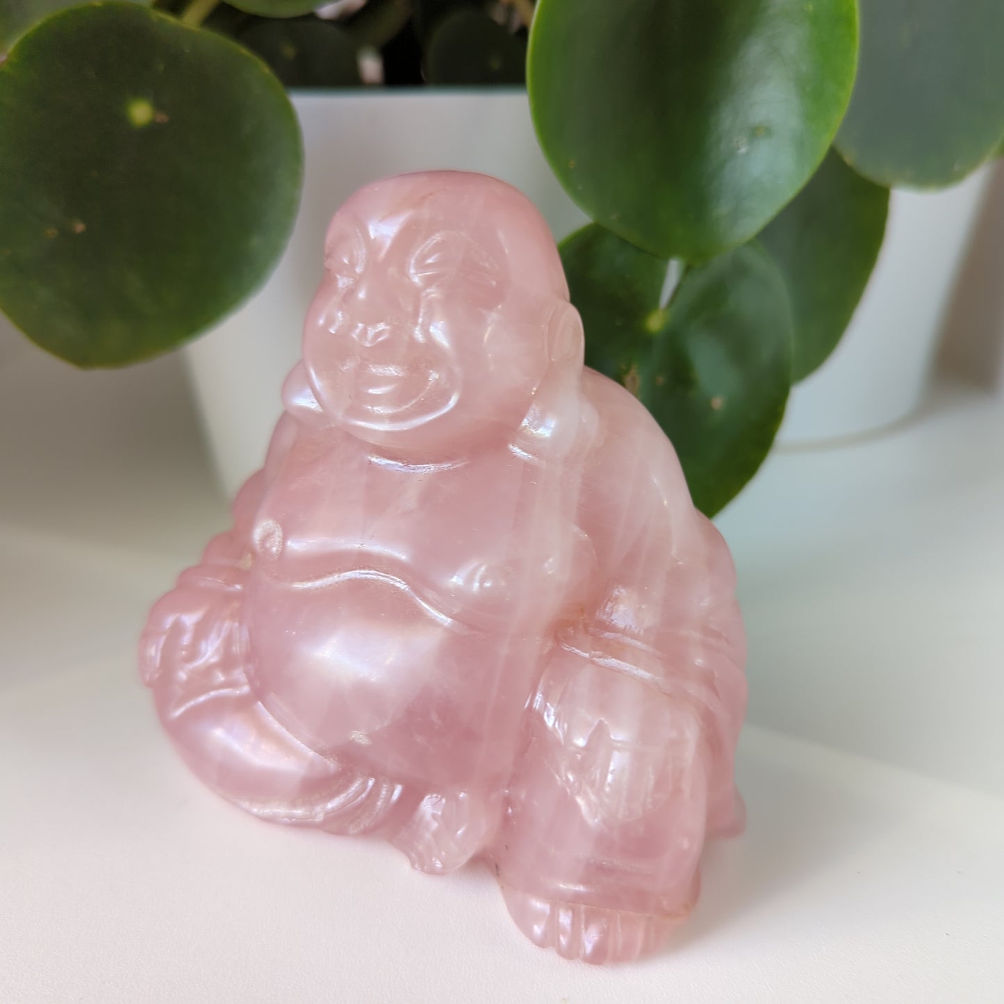 Rose Quartz Laughing Buddha Large