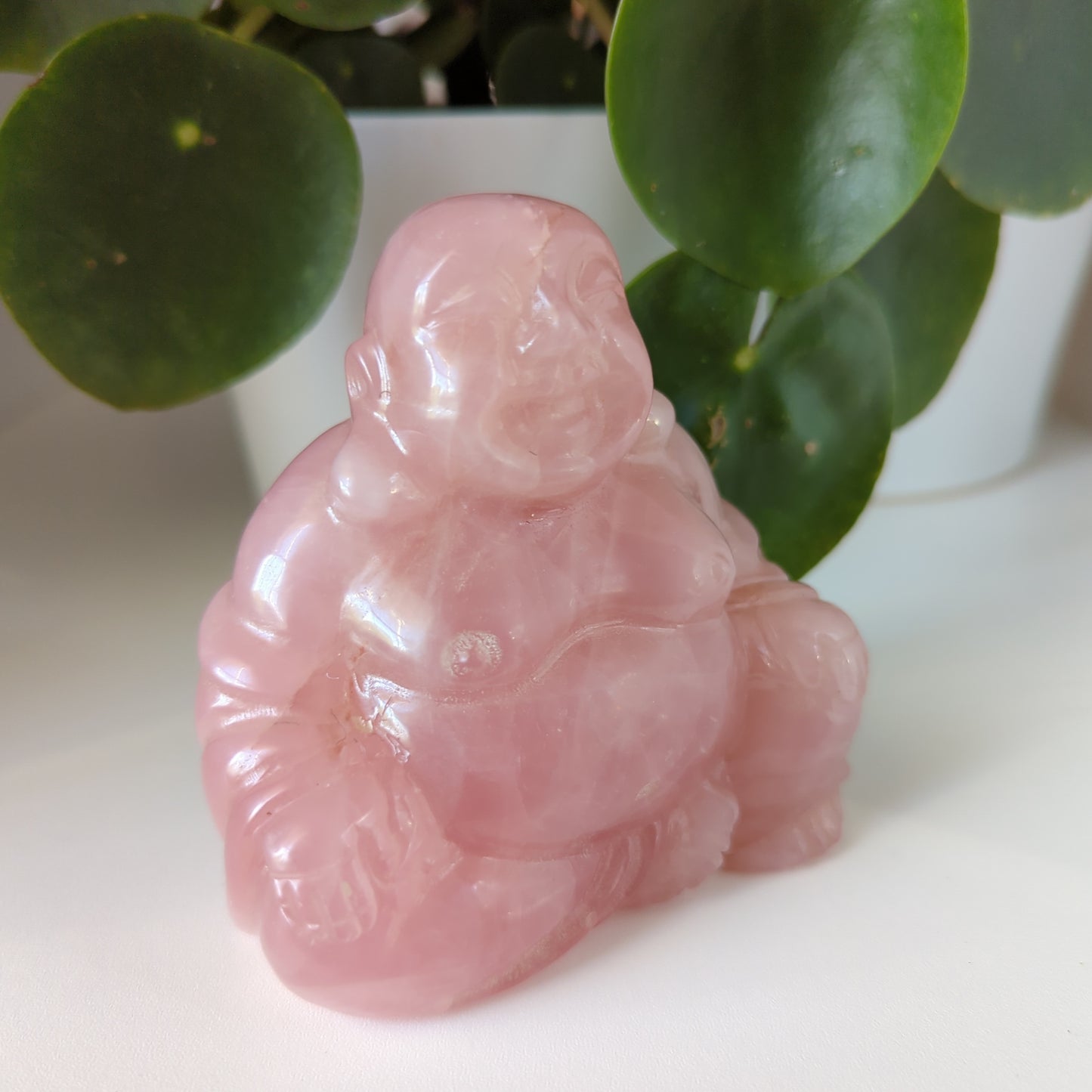 Rose Quartz Laughing Buddha Large