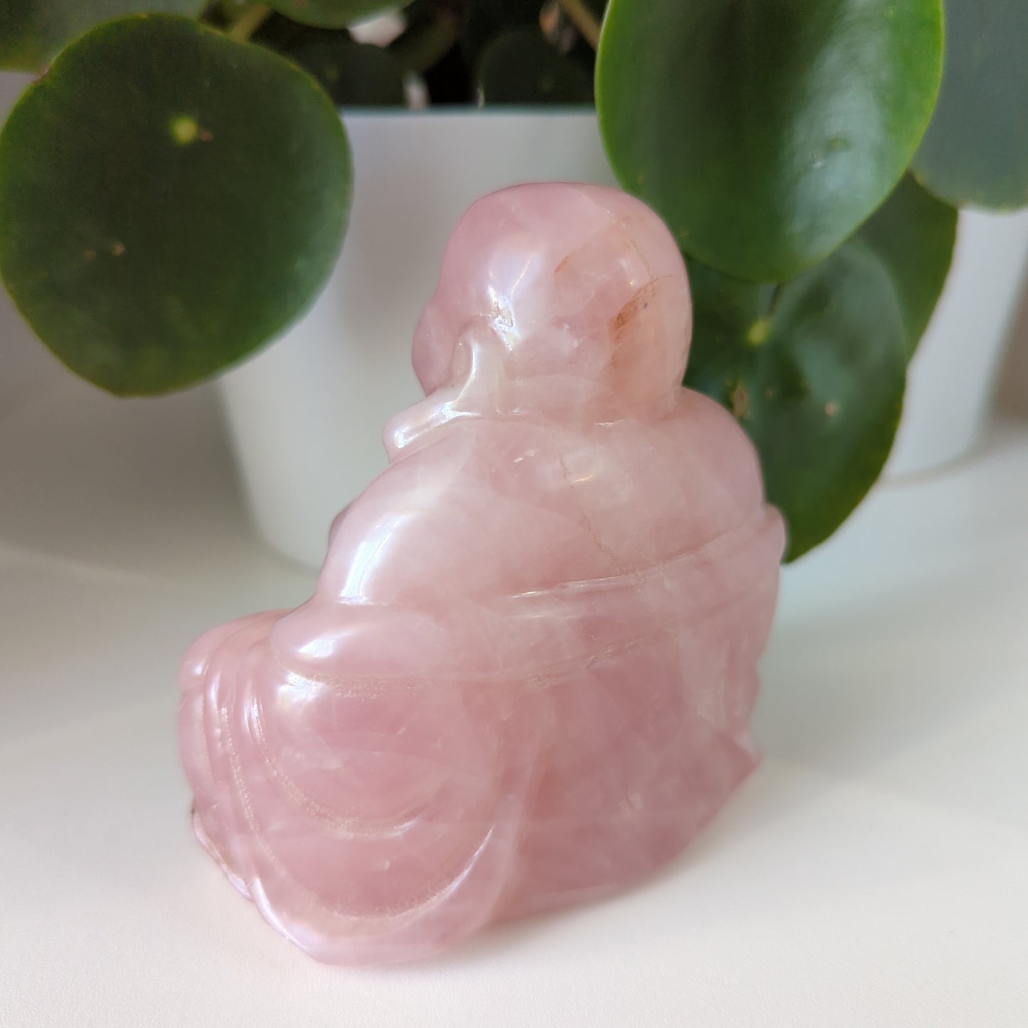 Rose Quartz Laughing Buddha Large