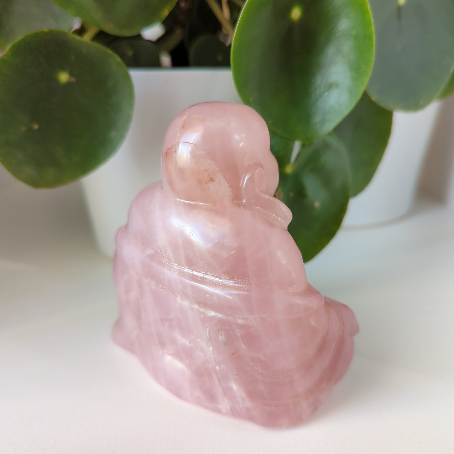 Rose Quartz Laughing Buddha Large