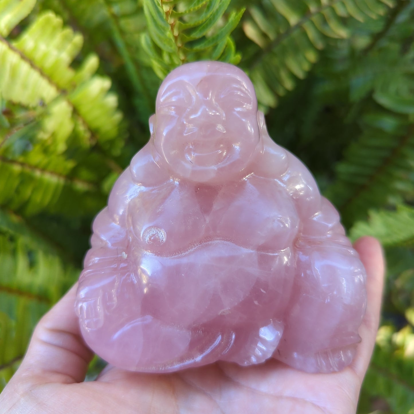 Rose Quartz Laughing Buddha Large