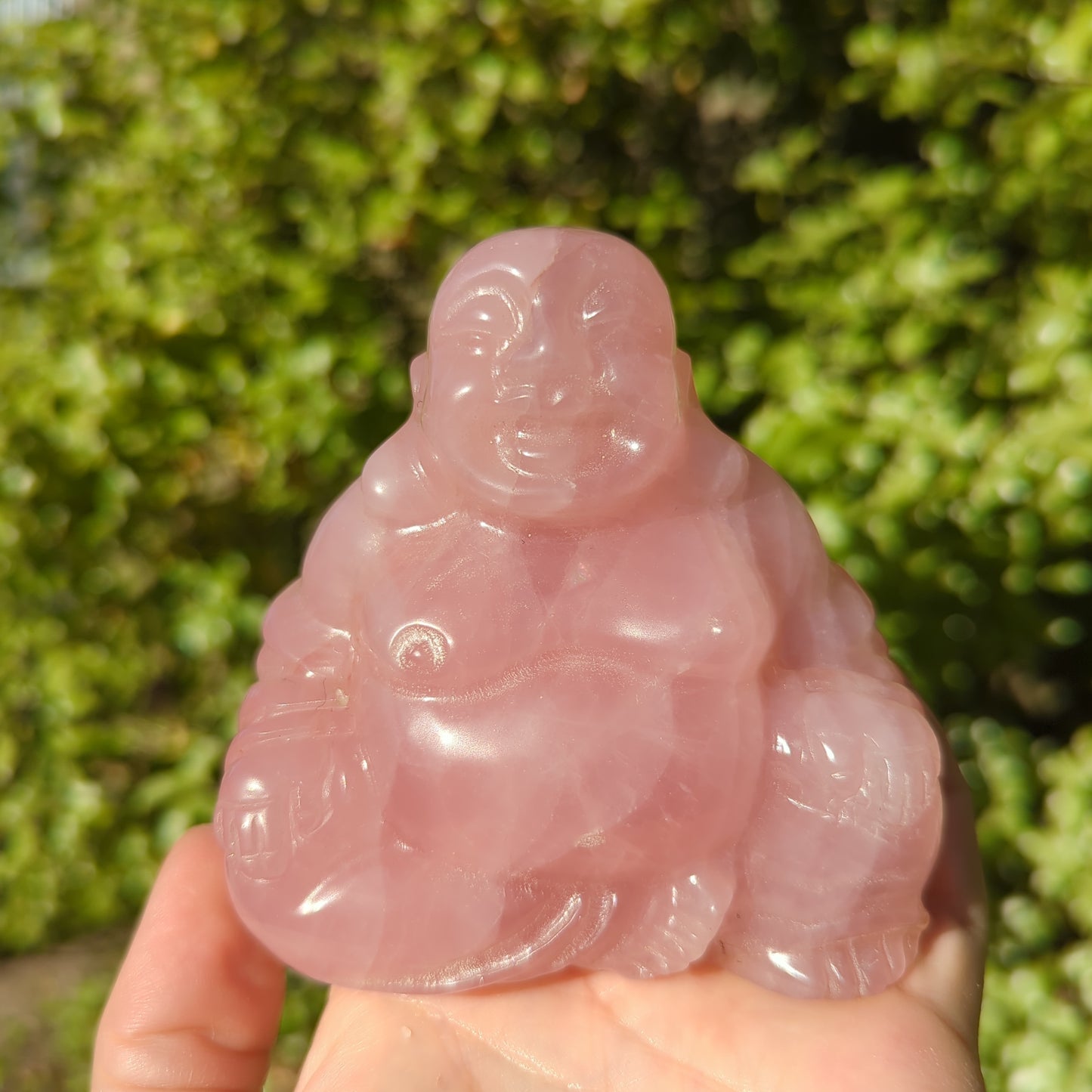 Rose Quartz Laughing Buddha Large