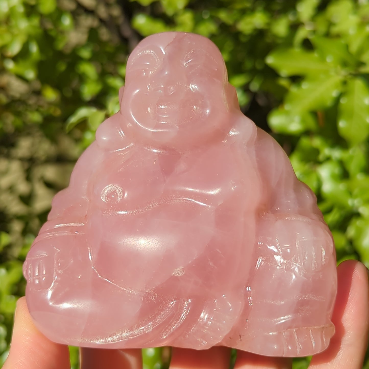 Rose Quartz Laughing Buddha Large