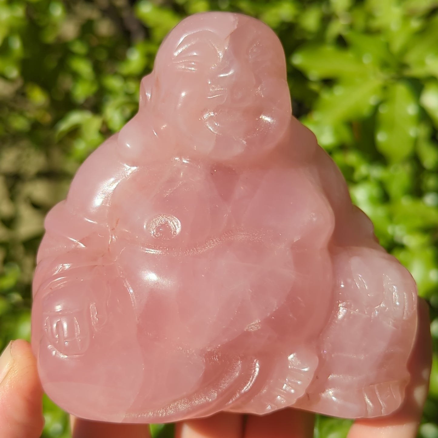 Rose Quartz Laughing Buddha Large