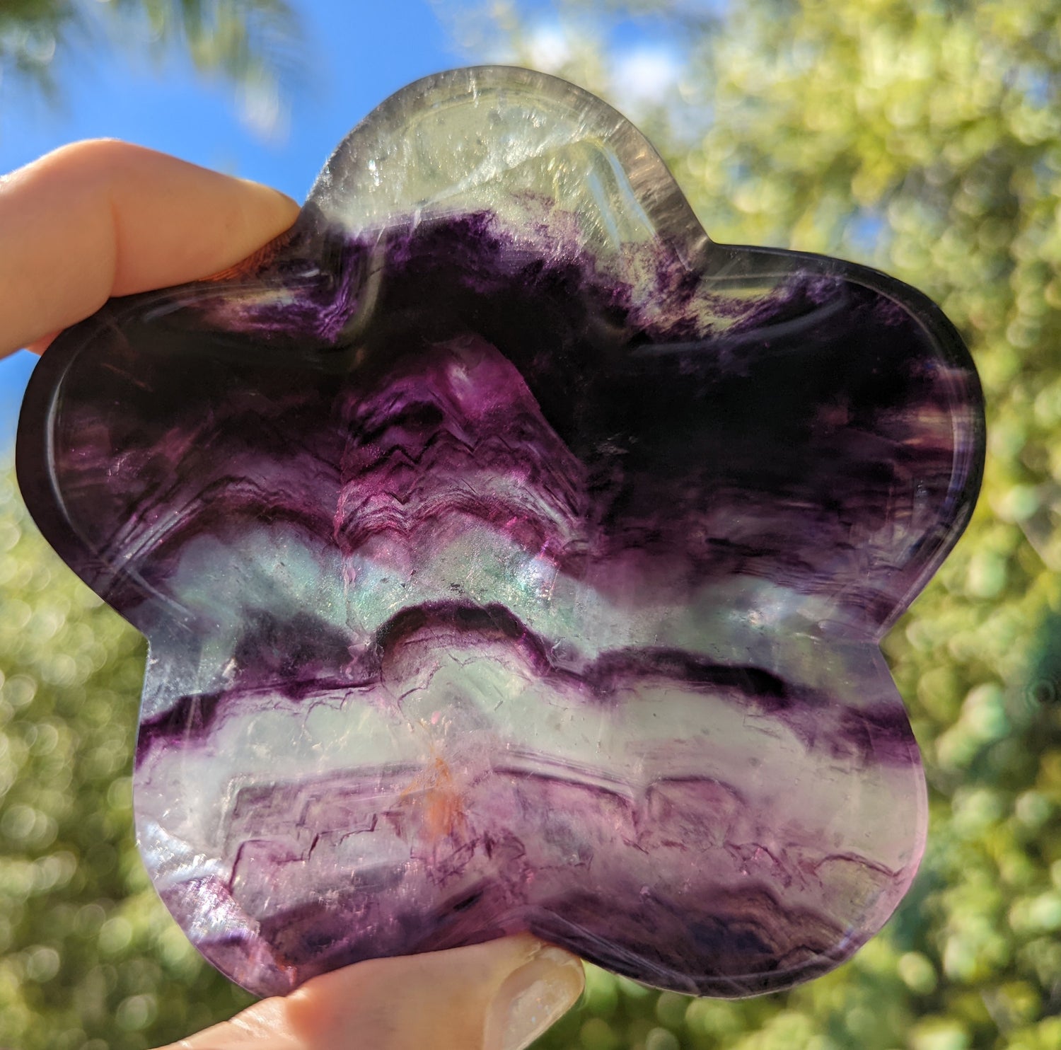 Natural Crystal Fluorite high quality Flower Shaped Bowl