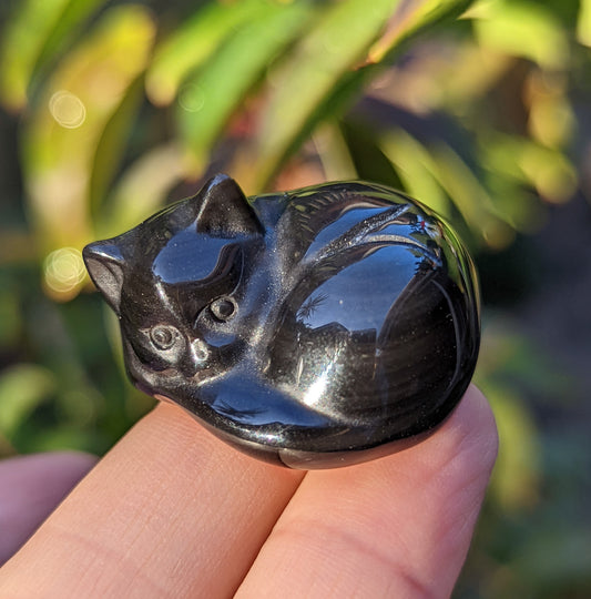 Silver Sheen Obsidian Sleeping Cat