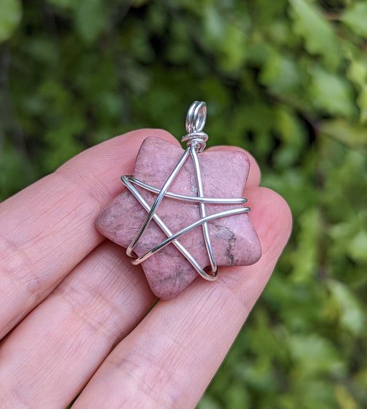 Pink Rhodonite Silver Wire Wrap Star