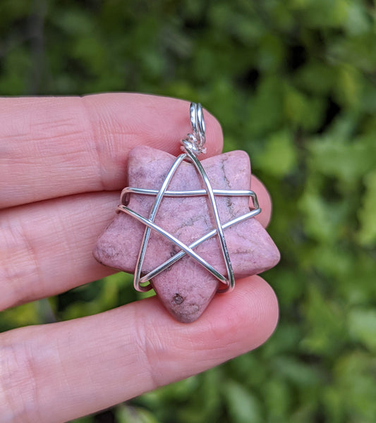 Pink Rhodonite Silver Wire Wrap Star