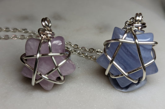 Kunzite Star Silver Wire Wrap Pendant
