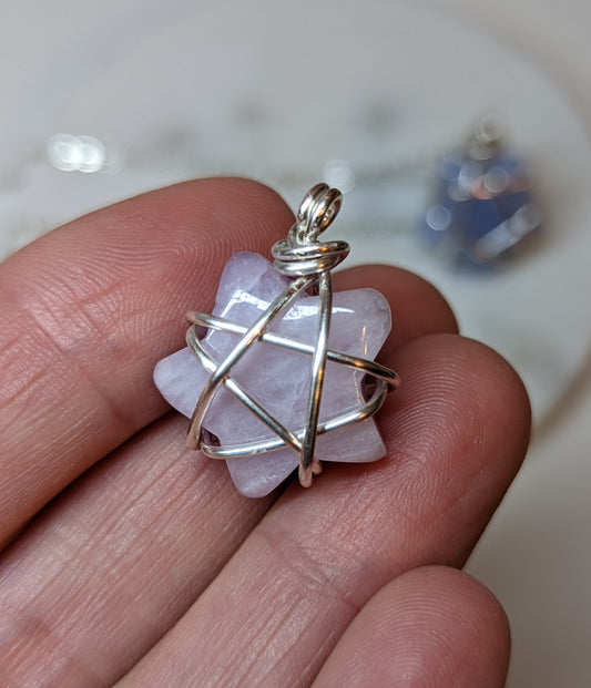 Kunzite Star Silver Wire Wrap Pendant