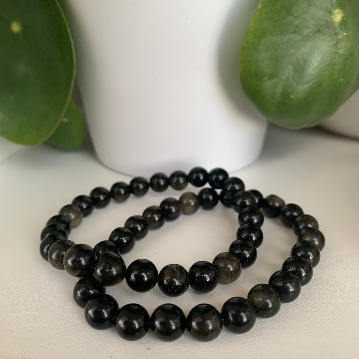 Gold Sheen Obsidian Bead Bracelets 8mm Medium