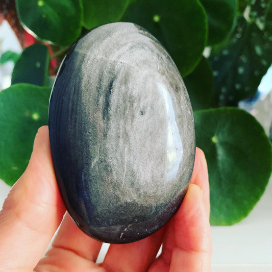 Silver Sheen Obsidian Palm Stone