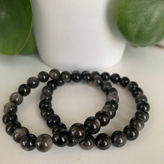 Silver Sheen Obsidian Bead Bracelets 8mm Medium