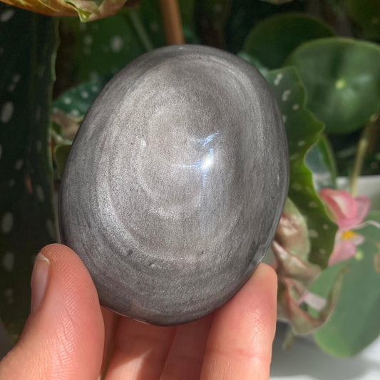 Silver Sheen Obsidian Palm Stone