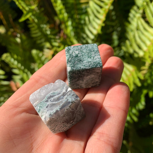 Moss Agate Cube Tumbles