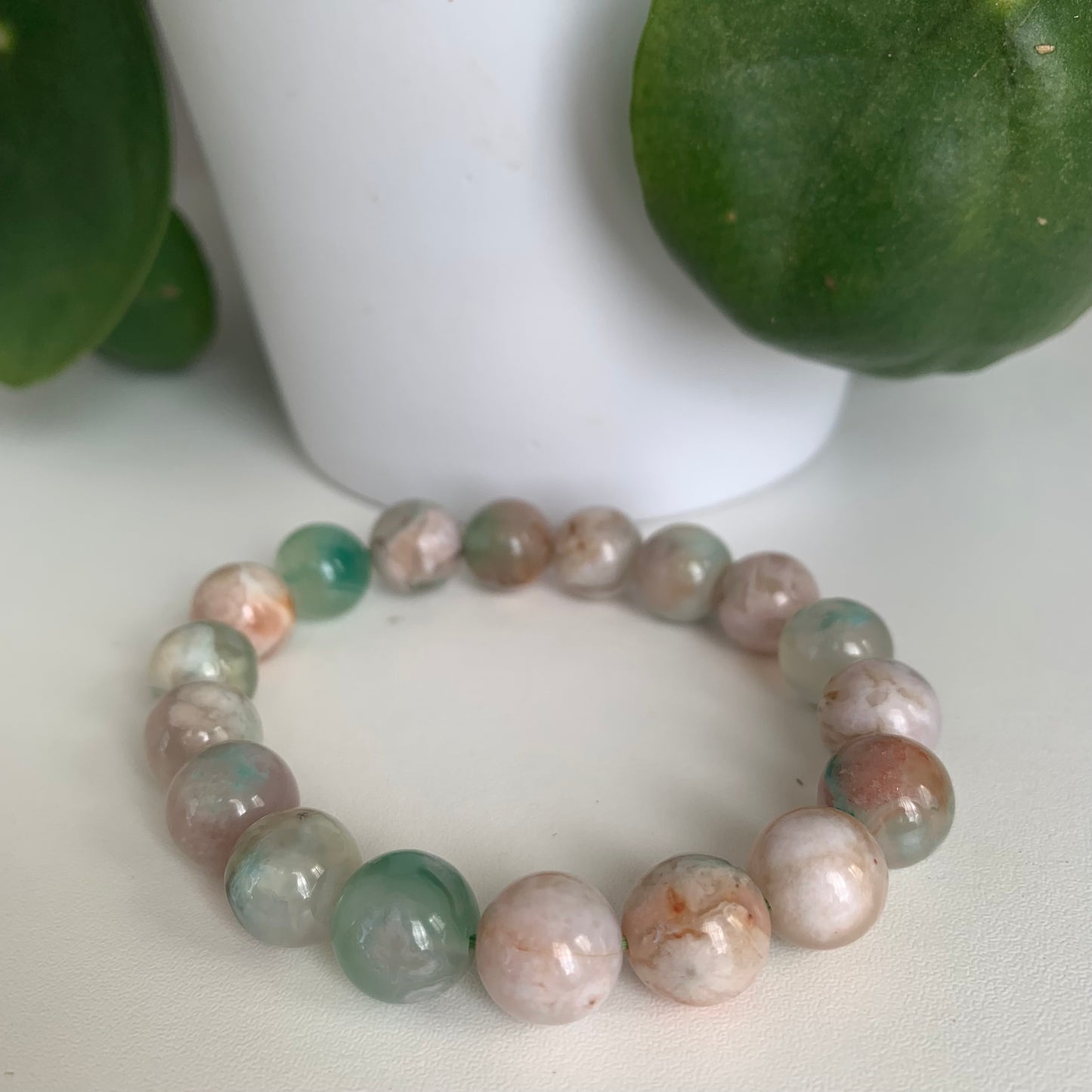 Green Flower Agate Bead Bracelets 10mm Medium