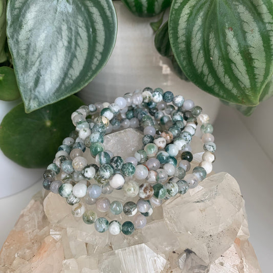 Moss Agate Bead Bracelets 6mm Small