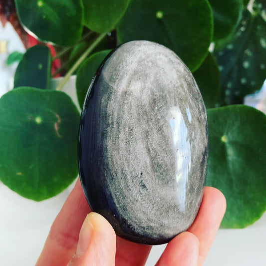 Silver Sheen Obsidian Palm Stone