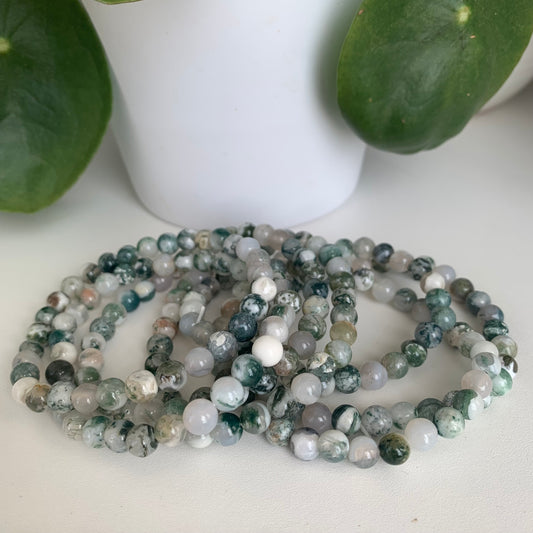 Moss Agate Bead Bracelets 6mm Small