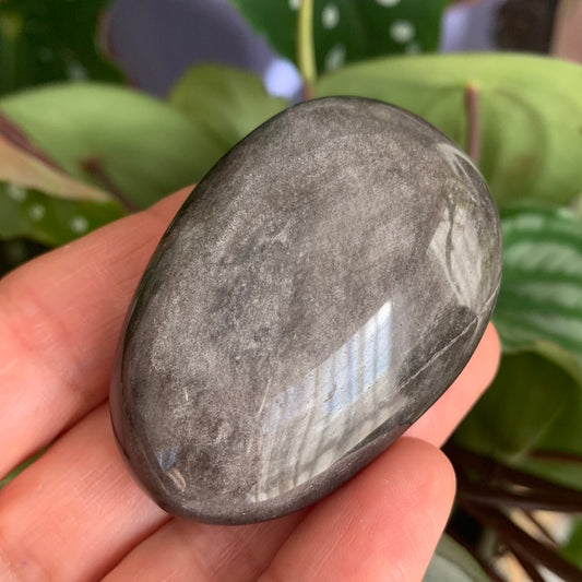 Silver Sheen Obsidian Palm Stone