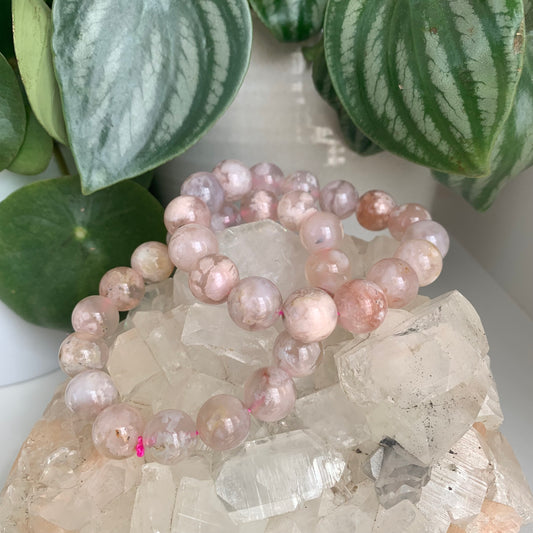 Flower Agate Pink Bead Bracelets 12mm Medium