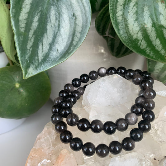 Silver Sheen Obsidian Bead Bracelets 8mm Medium